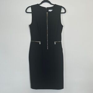 Like New Calvin Klein Black Midi Dress with Gold Zipper Detail